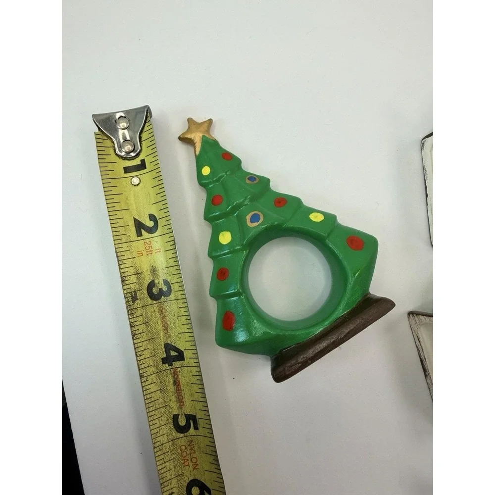 Hand painted Ceramic Christmas Tree Napkin Ring Holder Holiday Home Decor Lot 12
